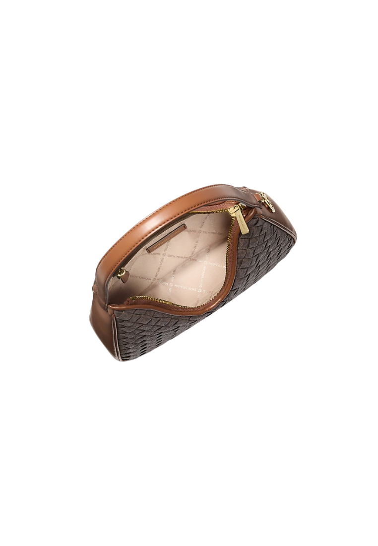 ( PREORDER ) Michael Kors Nayla Small Woven Signature Logo Hobo Shoulder Bag In Brown 35S6G5ZH1B