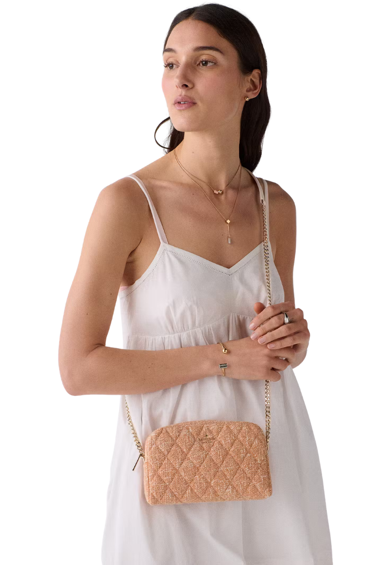 ( PREORDER ) Kate Spade Carey Tweed Mini Camera Bag In Orange Jasper Multi KN712