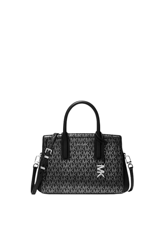 ( PREORDER ) Michael Kors Laila Small Metallic Signature Logo Satchel Bag In Black 30F5S9IS1R