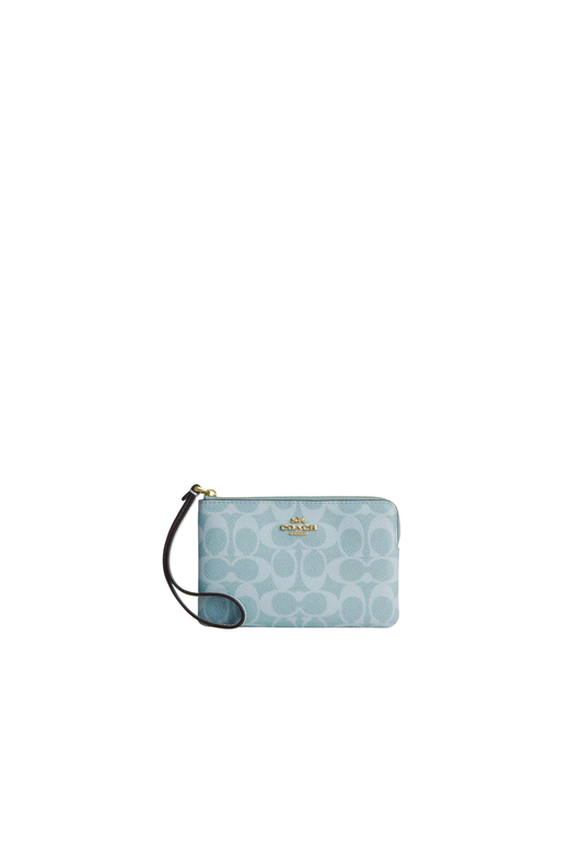 Coach Corner Zip Wristlet Signature Canvas In Light Blue CEY93