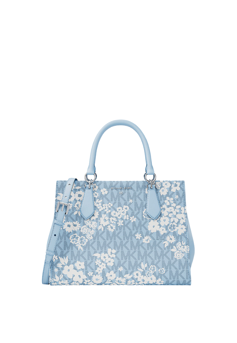 ( PREORDER ) Michael Kors Marilyn Medium Printed Signature Logo Satchel Bag In Pale Ocean 35S6S6AS2Y