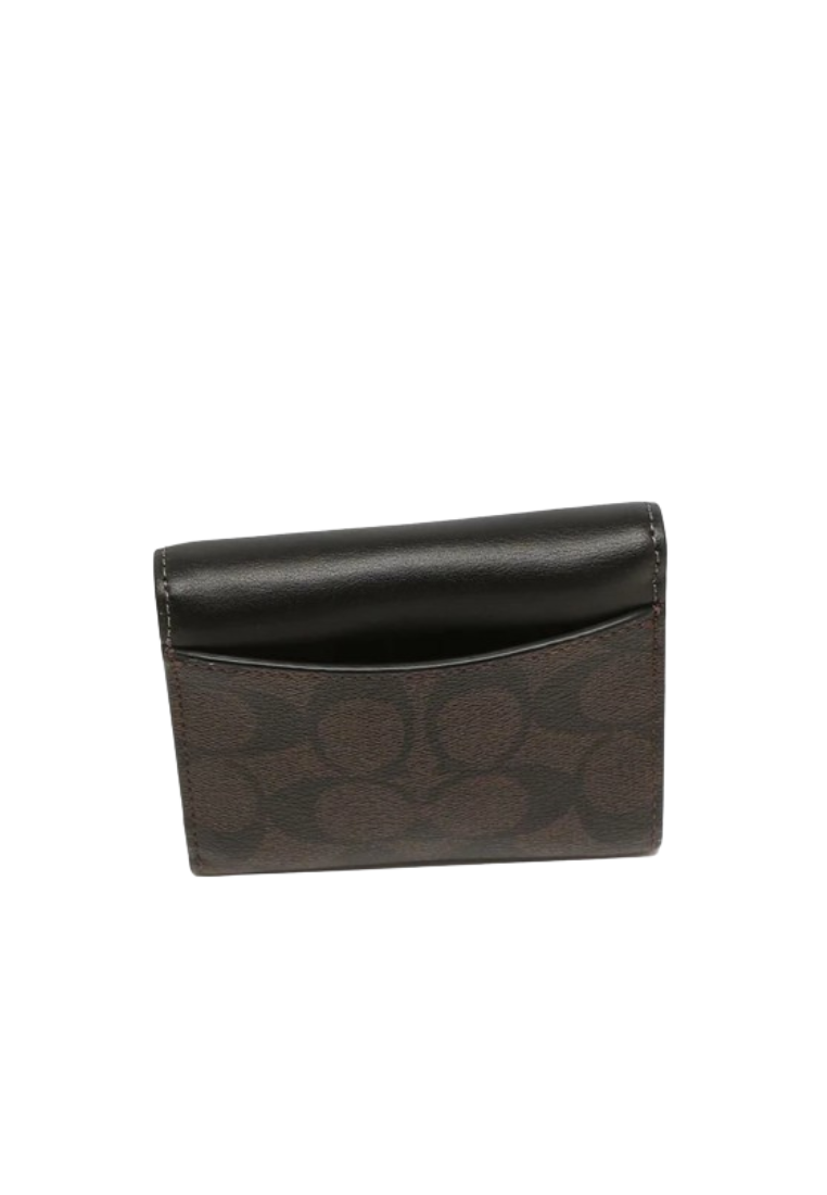 Coach Small Trifold Wallet CE930 With Blocked Signature Canvas In Brown Black