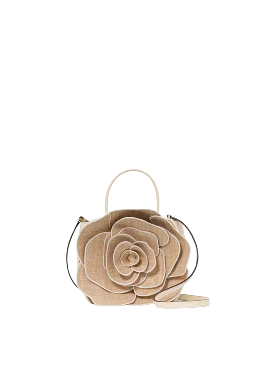 ( PREORDER ) Kate Spade Flora Rose Straw Crossbody Bag In Natural KK969