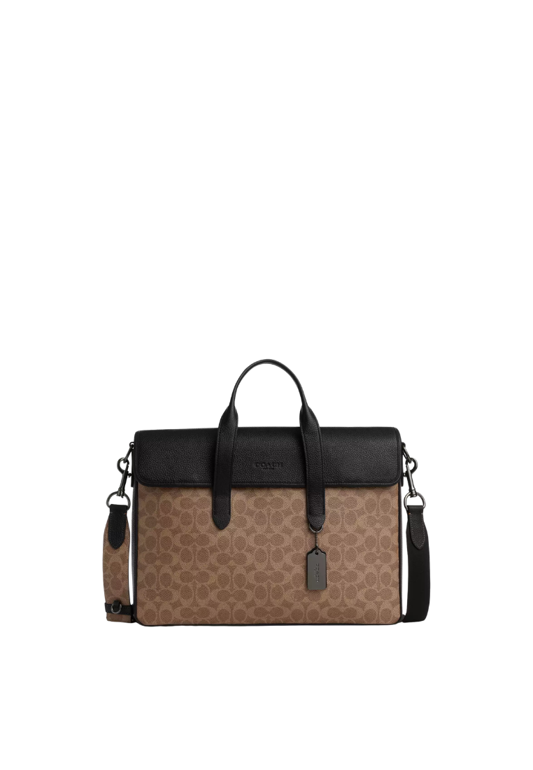 ( PREORDER ) Coach Sullivan In Signature Canvas Portfolio Brief In Tan Black CZ402