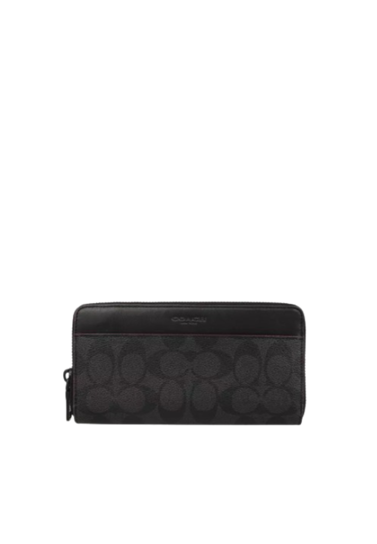 Coach Accordion Wallet F25517 With Signature Canvas In Black Oxblood