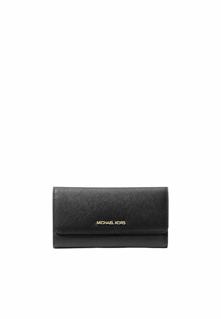 ( PREORDER ) Michael Kors Jet Set Travel Crossgrain Leather Tri-Fold Wallet In Black 35S8GTVF7L