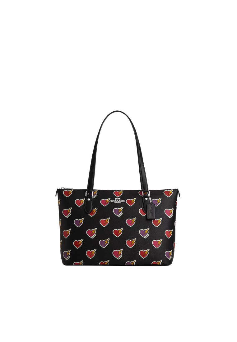 Coach Gallery Tote Bag With Heart Bolt Print Novelty In Black Multi CW434