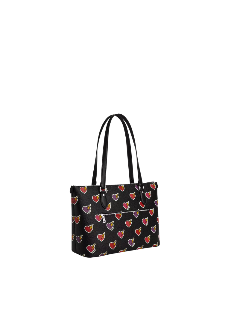 Coach Gallery Tote Bag With Heart Bolt Print Novelty In Black Multi CW434