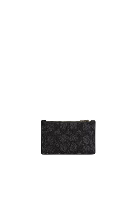 Coach Zip Card Case Signature In Charcoal Black CV764