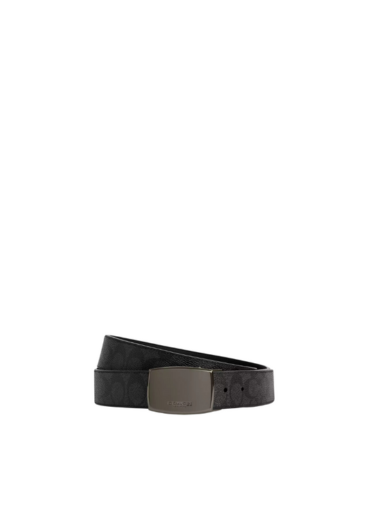 Coach Boxed Plaque And Harness Buckle Cut To Size Reversible Belt In Charcoal Black CW362
