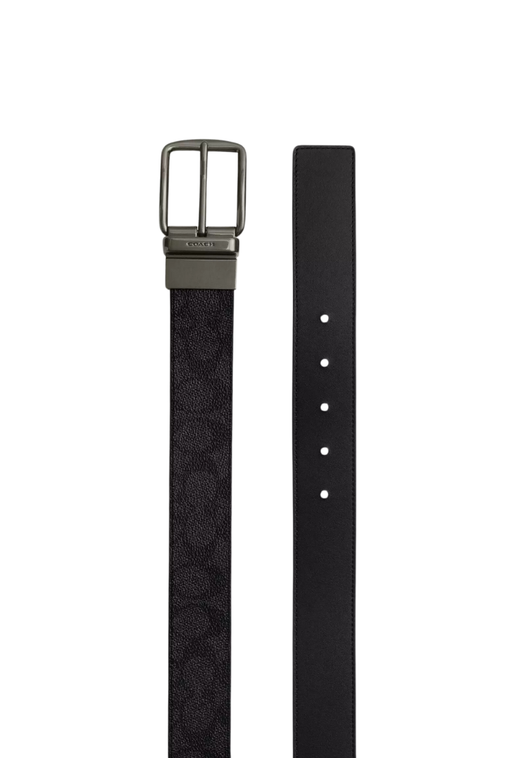 Coach Boxed Plaque And Harness Buckle Cut To Size Reversible Belt In Charcoal Black CW362