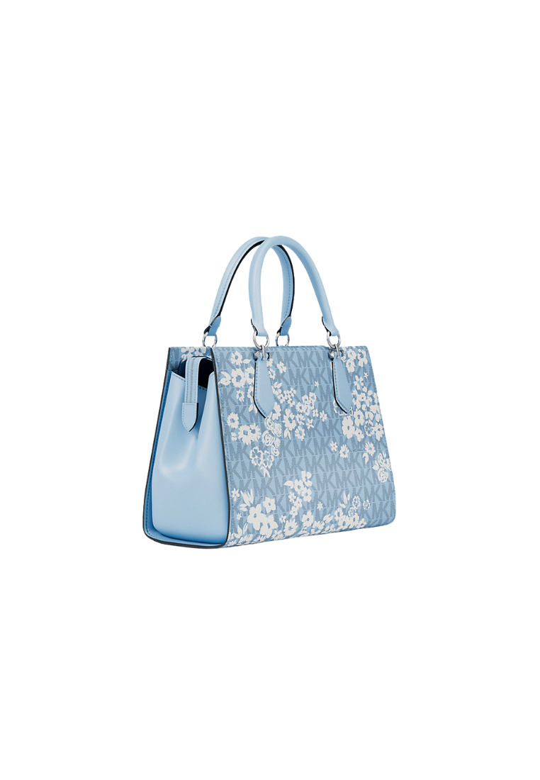 ( PREORDER ) Michael Kors Marilyn Medium Printed Signature Logo Satchel Bag In Pale Ocean 35S6S6AS2Y