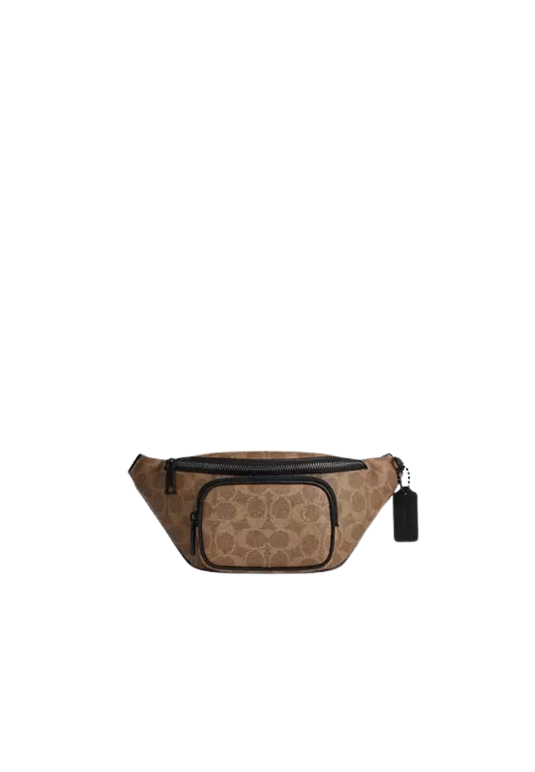 Coach Travis 30 Belt Bag In Signature Canvas In Tan Black CET88