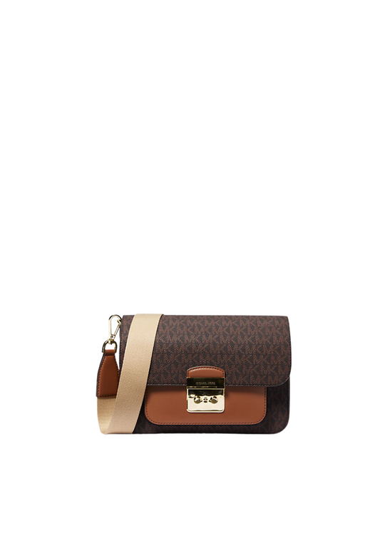 Michael Kors Signature Medium Sloan Editor 35T2GS9M2B Flap Messenger Crossbody Bag In Brown Acorn