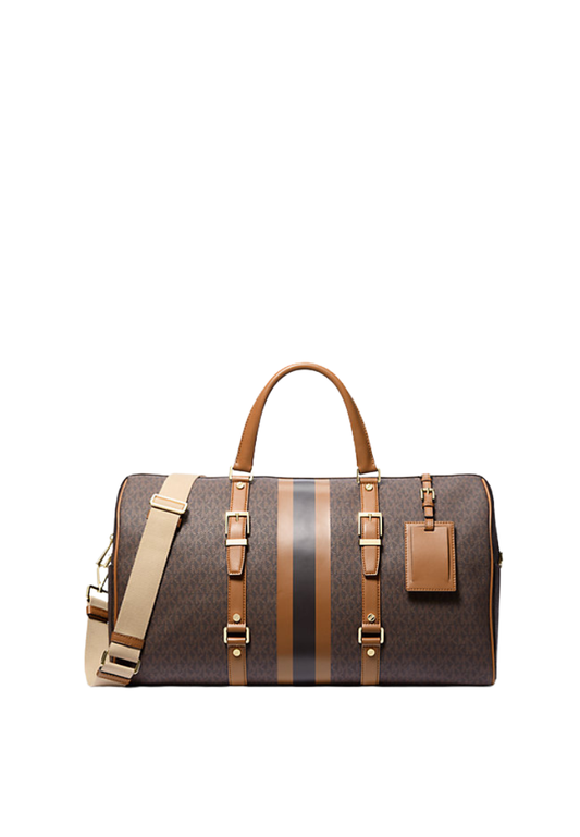 ( PREORDER ) Michael Kors Bedford Travel Extra-Large Signature Logo Stripe Weekender Bag In Brown Acorn 30F9G07U4B