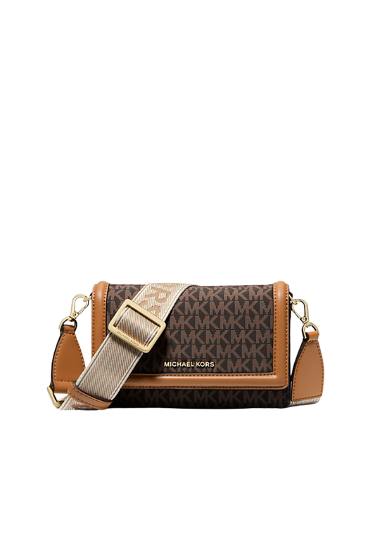 ( PREORDER ) Michael Kors Jet Set Small Logo Print Woven Smartphone Crossbody Bag In Brown Acorn 32T4GJ6C1O