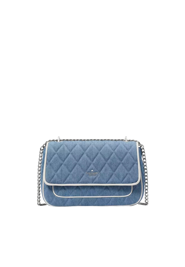 Kate Spade Carey Denim Medium Flap Shoulder Bag In Blue Multi KG561