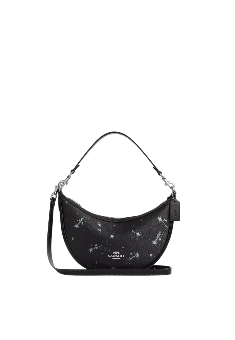 ( PREORDER ) Coach Aria With Star Print Shoulder Bag In Novelty Leather Silver CCL25