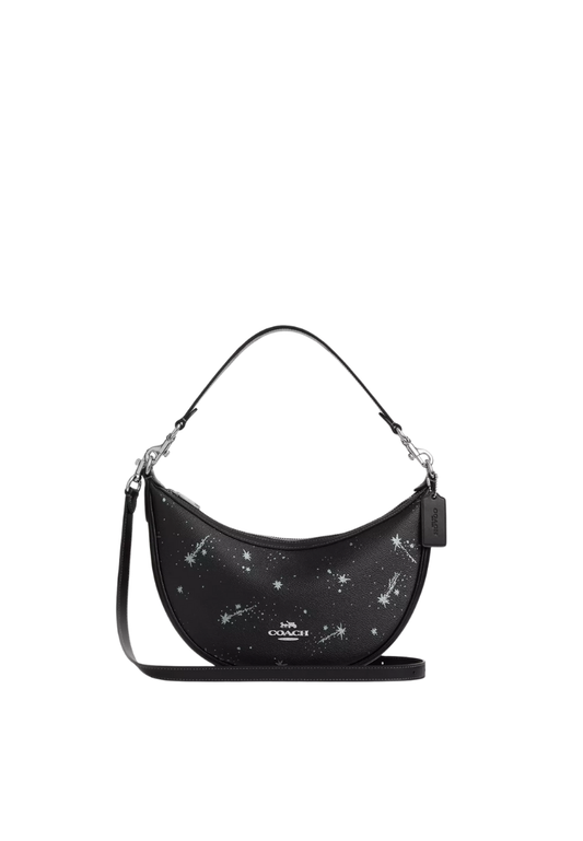 ( PREORDER ) Coach Aria With Star Print Shoulder Bag In Novelty Leather Silver CCL25