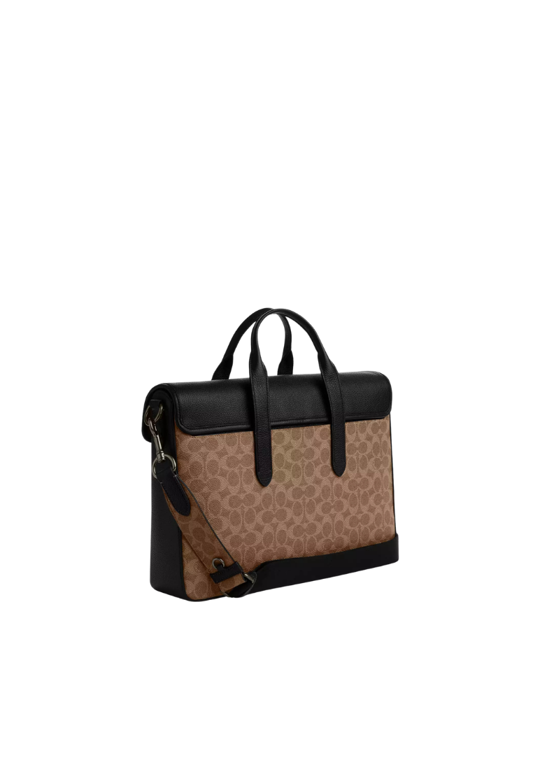 ( PREORDER ) Coach Sullivan In Signature Canvas Portfolio Brief In Tan Black CZ402