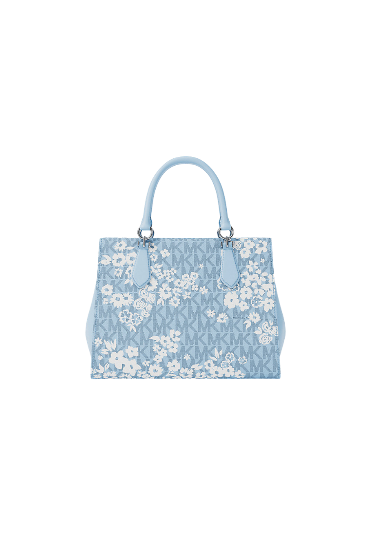 ( PREORDER ) Michael Kors Marilyn Medium Printed Signature Logo Satchel Bag In Pale Ocean 35S6S6AS2Y