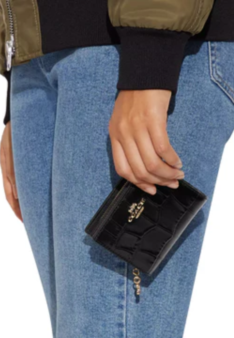 Coach Snap Wallet With Crocodile-Embossed leather In Black C6092