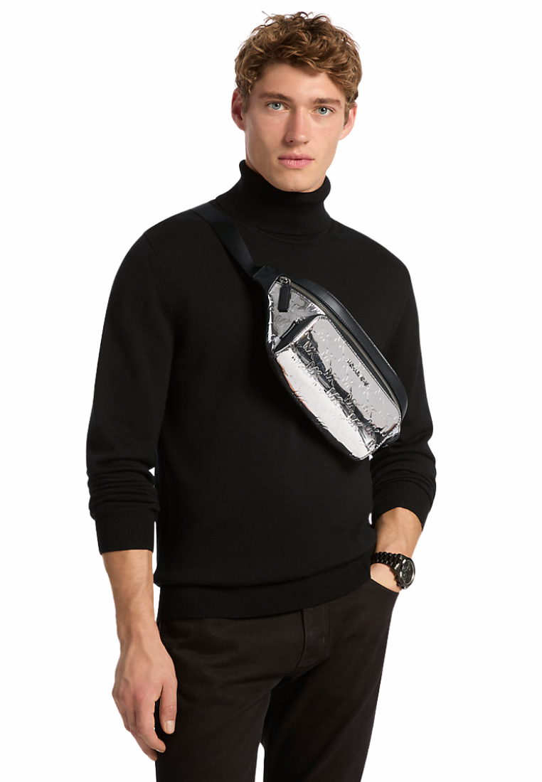 Michael Kors Cooper Medium Metallic Logo Debossed Utility Sling Bag In Silver Argent 37F5LCOY9O