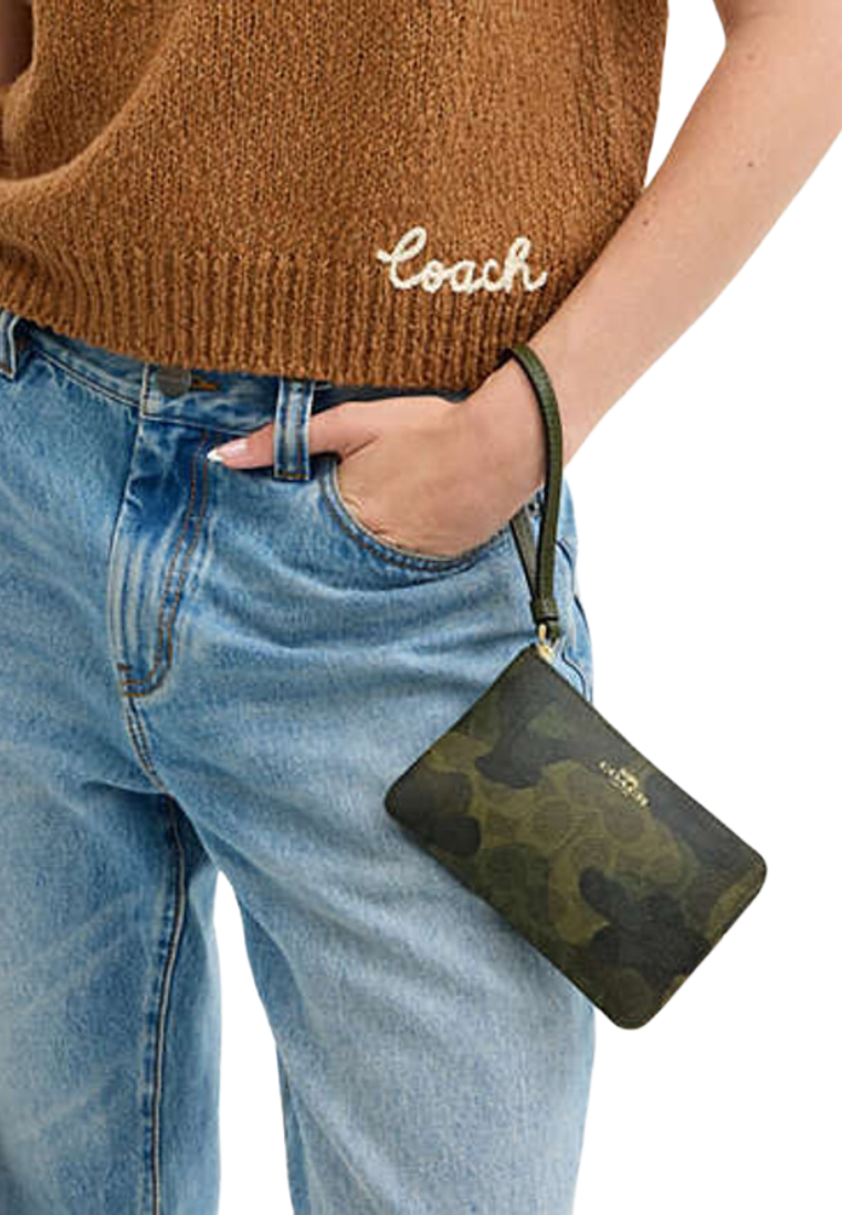 Coach Corner Zip Wristlet Signature Camo Print In Dark Cypress Multi CW858