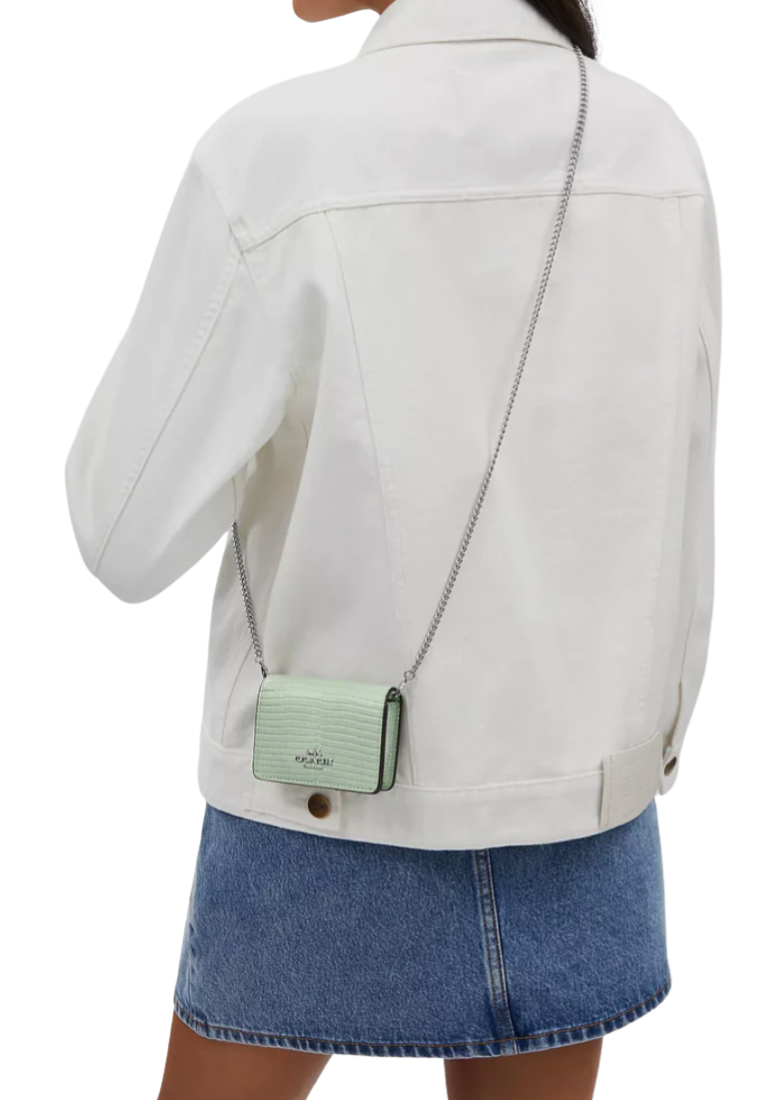 Coach Mini Wallet On Chain Embossed Leather In Pale Green CR372