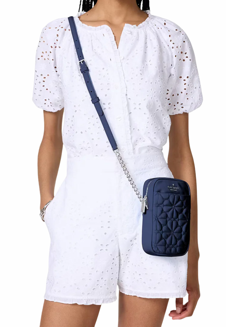 Kate Spade Spade Flower Crossbody Bag Quilted Fabric In Parisian Navy KK898