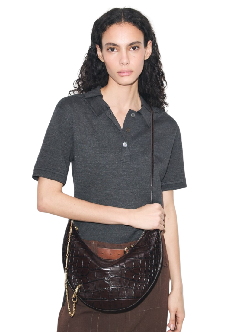 ( PREORDER ) Tory Burch Pierced Croc-Embossed Crossbody Bag In Coco 183365