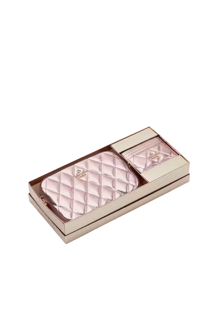 Kate Spade Glimmer Quilted Metallic Crossbody Set Boxed In Mitten Pink KE441
