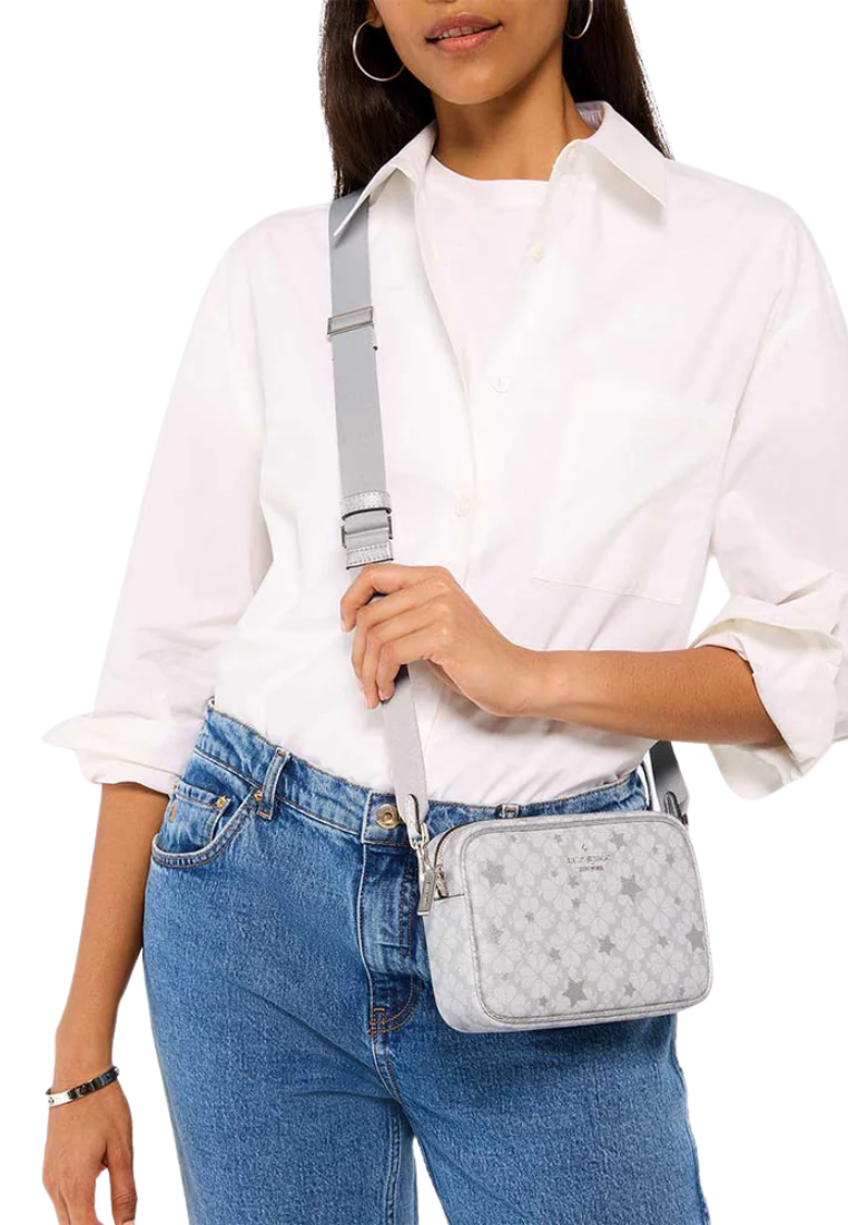 Kate Spade Flower Star Toss Mini Camera Bag In Platinum Grey KK062