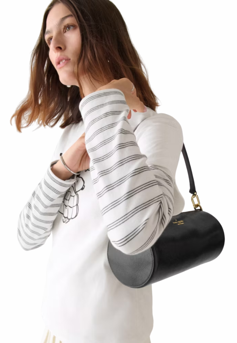 Kate Spade Roulette Glazed Leather Medium Shoulder Bag In Black KN202