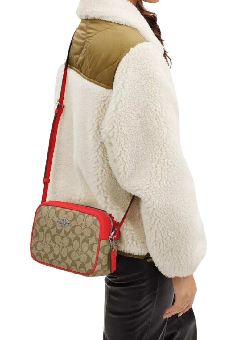 Coach Jamie Camera Bag Signature In Khaki Miami Red CR135