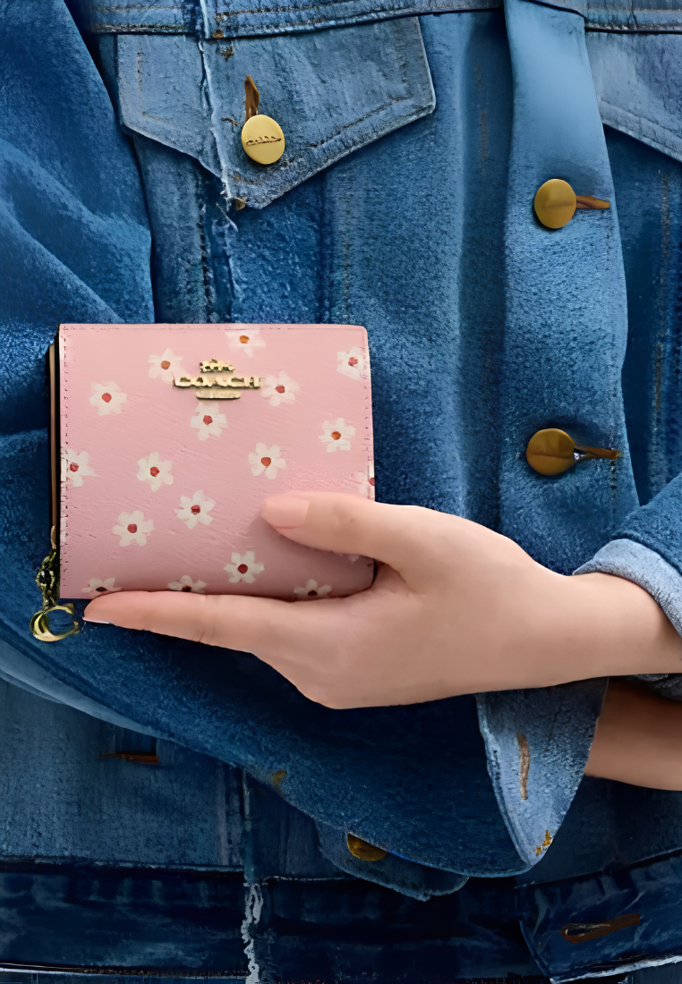 Coach Snap Wallet With Floral Print In Pink Multicolor CFE05