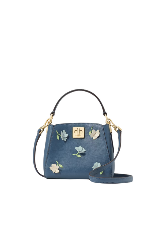 Kate Spade Phoebe Floral Applique Mini Top Handle In Blue Stone KK139