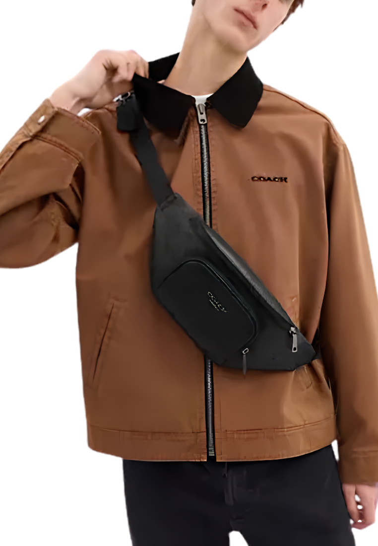 Coach Racer Small Belt Bag Belt Bag Signature Canvas In Charcoal Black CBF77