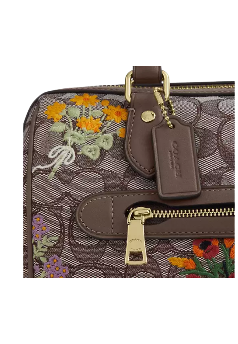 Coach Rowan Satchel Bag In Signature Jacquard With Floral Embroidery In Oak Multi CDZ01
