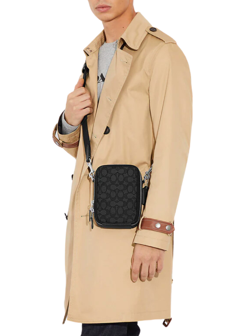 Coach Stanton Crossbody Bag Signature Jacquard In Charcoal Black CH097