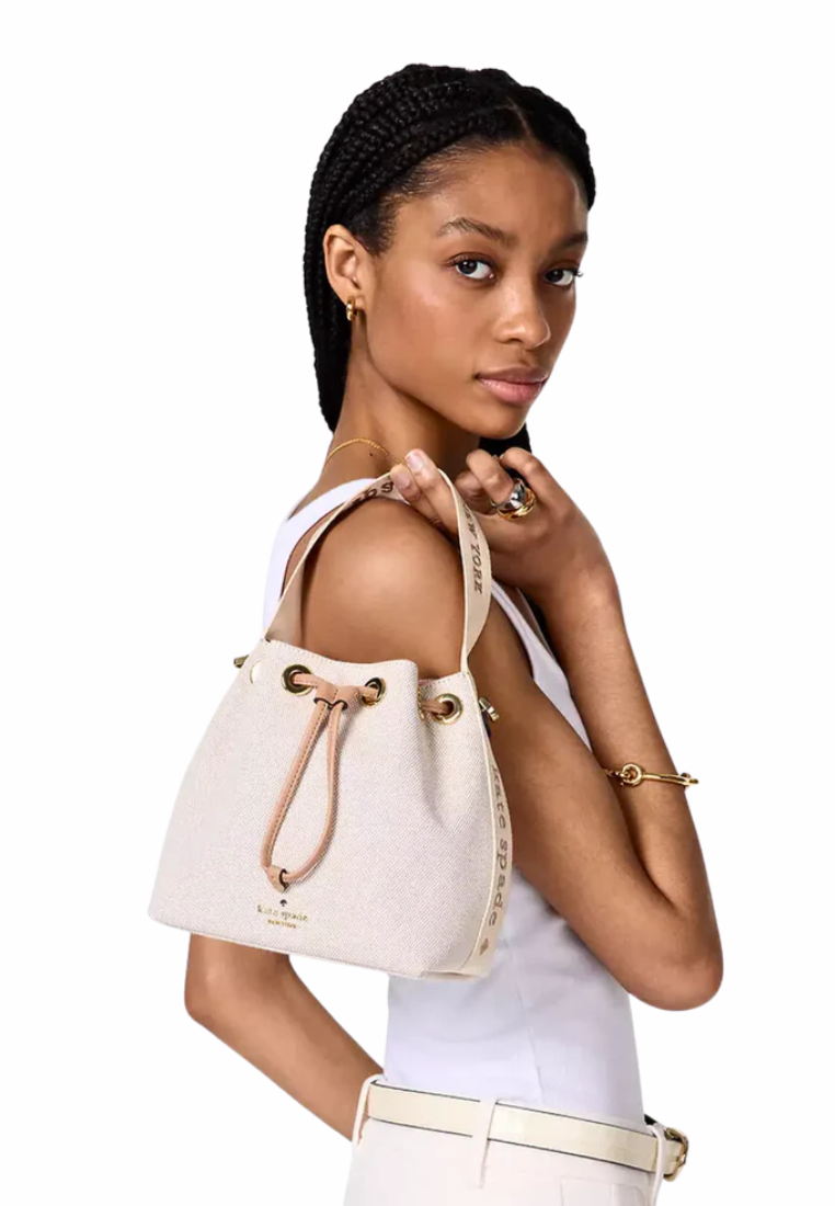 Kate Spade Kip Canvas Bucket Bag In Light Fawn KL048