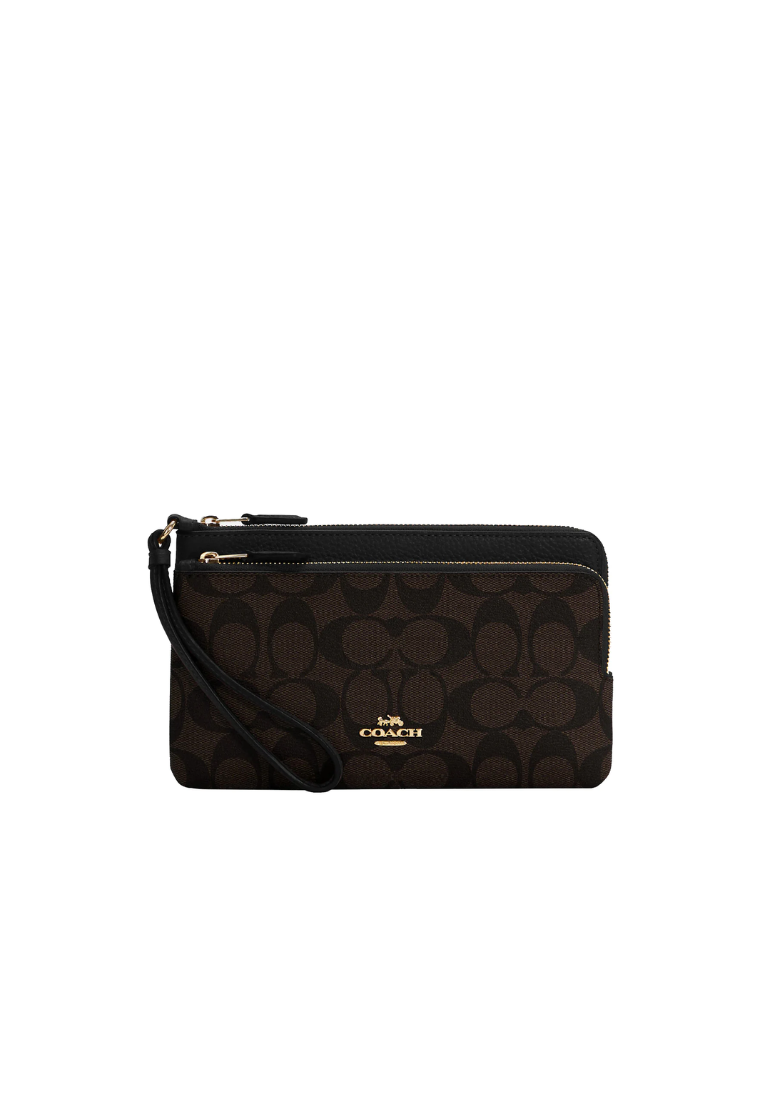 Coach Signature Double C5576 Zip Wallet In Brown Black