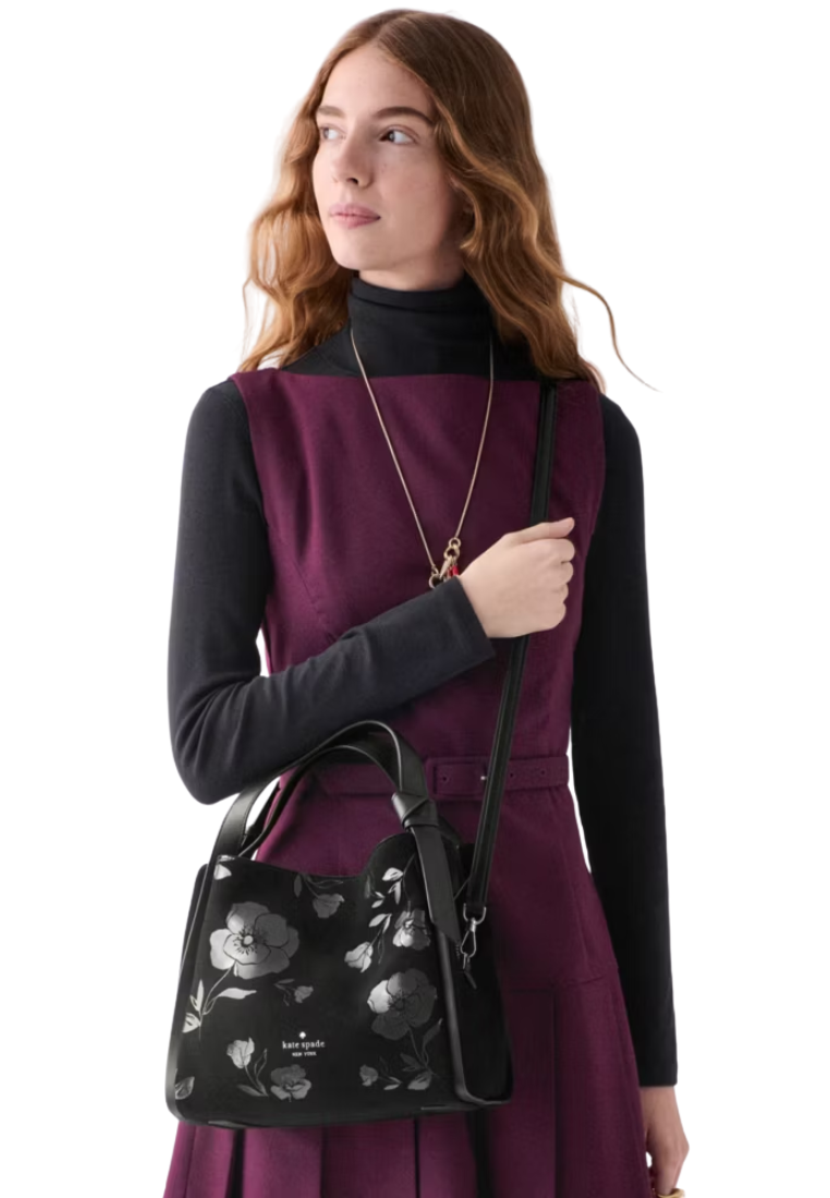 Kate Spade Knott Suede Carryall Crossbody Bag In Black KP206
