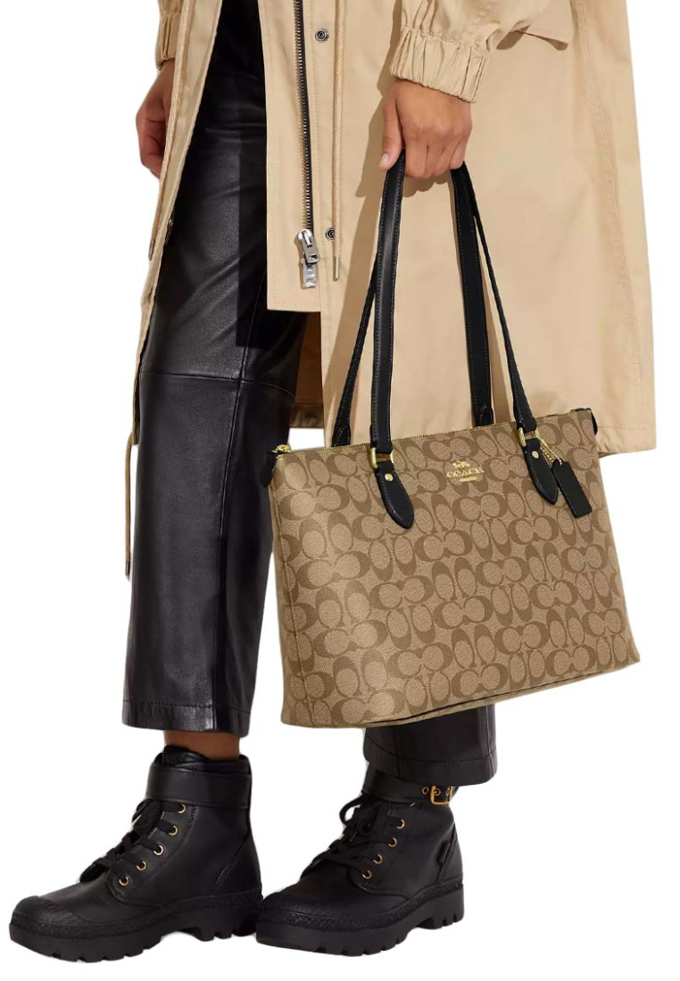 Coach Gallery Tote Bag In Signature Canvas In Khaki Black CH504