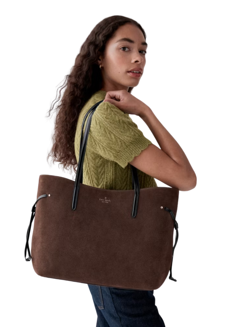 ( PREORDER ) Kate Spade Cleo Suede Tote Bag In Hot Fudge KP278