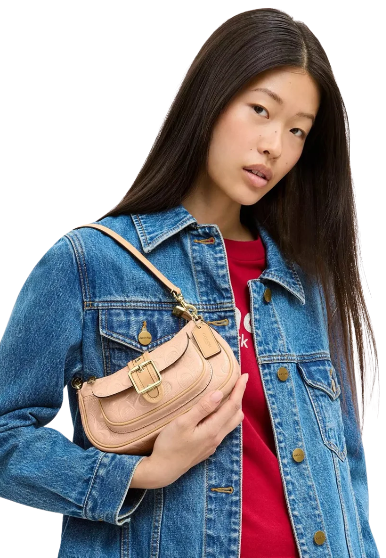 Coach Ashton Mini Shoulder Bag Signature Patent Leather In Faded Blush CEN11