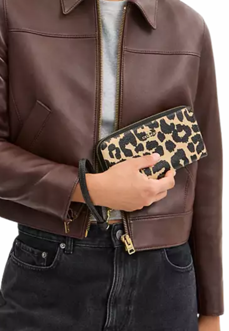 Coach Long Zip Around Wallet With Leopard Print In Leopard Multi CBT24