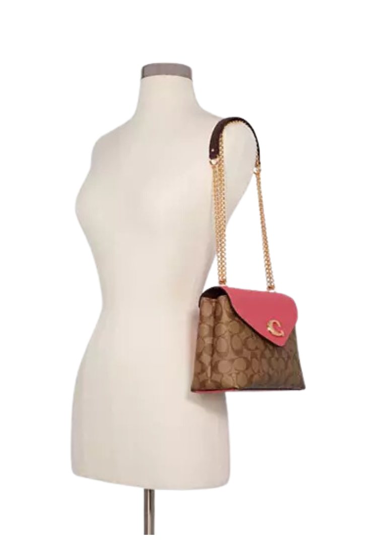 ( AS IS ) Coach Signature Tammie C6784 Shoulder Bag In Khaki Strawberry