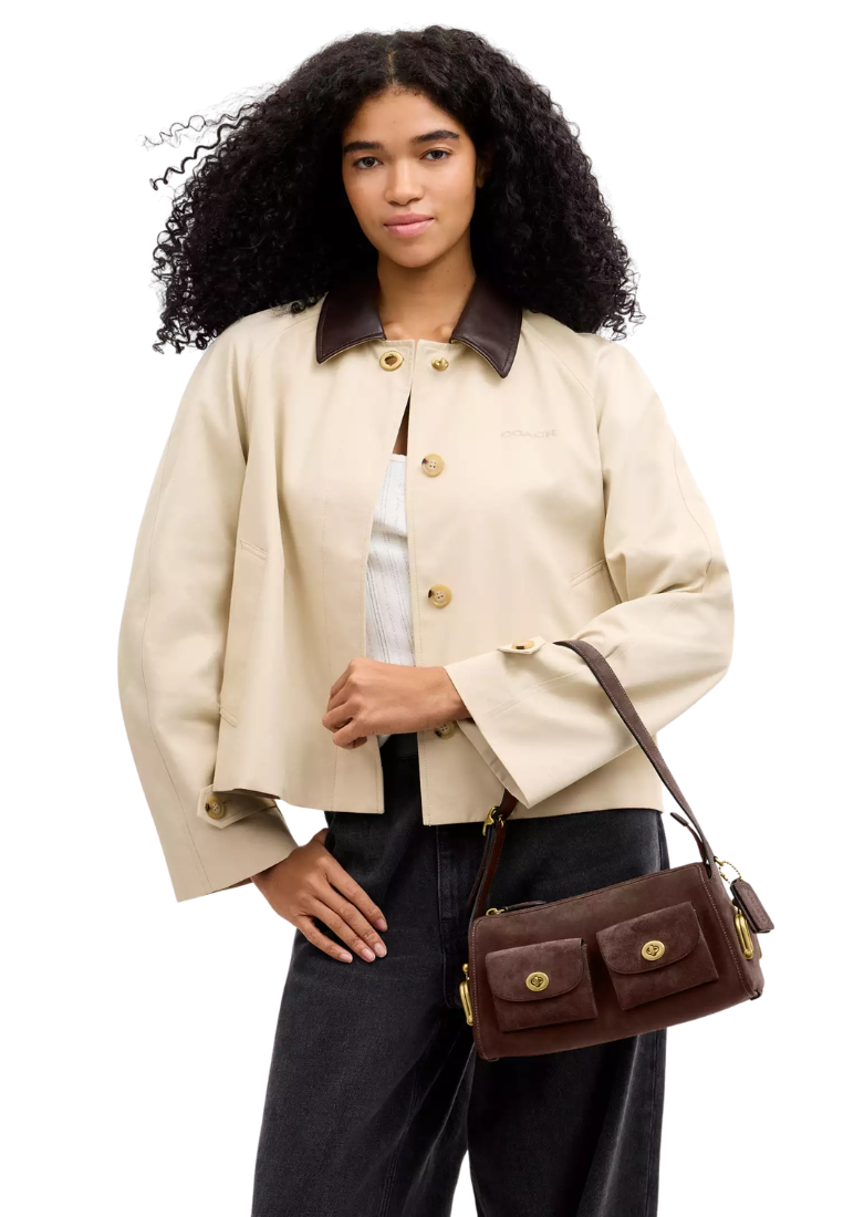 ( PREORDER ) Coach Turnlock Haversack 27 Suede Shoulder Bag In Dark Chocolate CFQ59