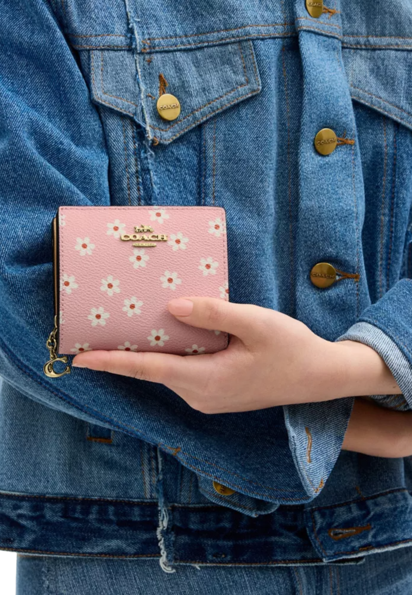 Coach Snap Wallet With Floral Print In Pink Multicolor CFE05
